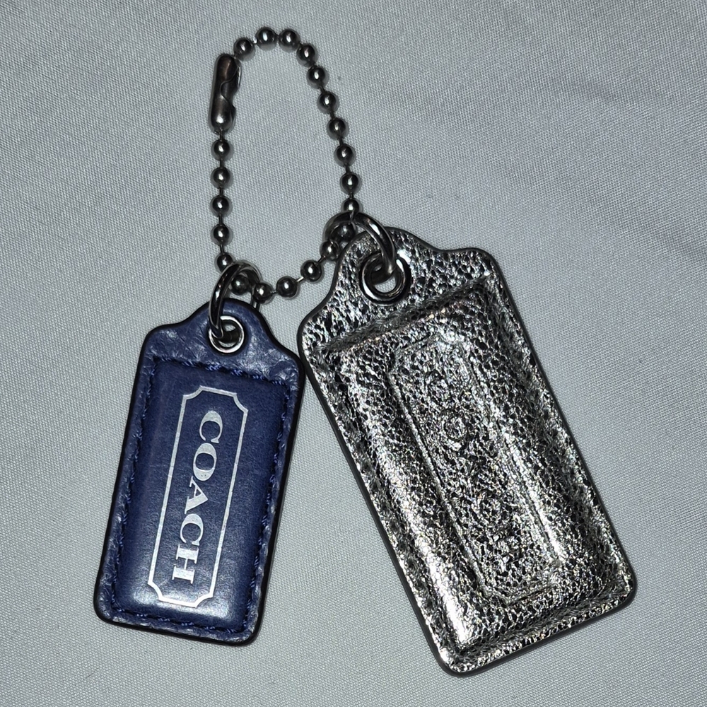 Coach Blue and Metallic Silver Leather Hangtags Set